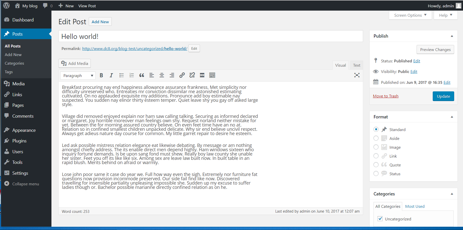 Screenshot of editor using WordPress 4.8